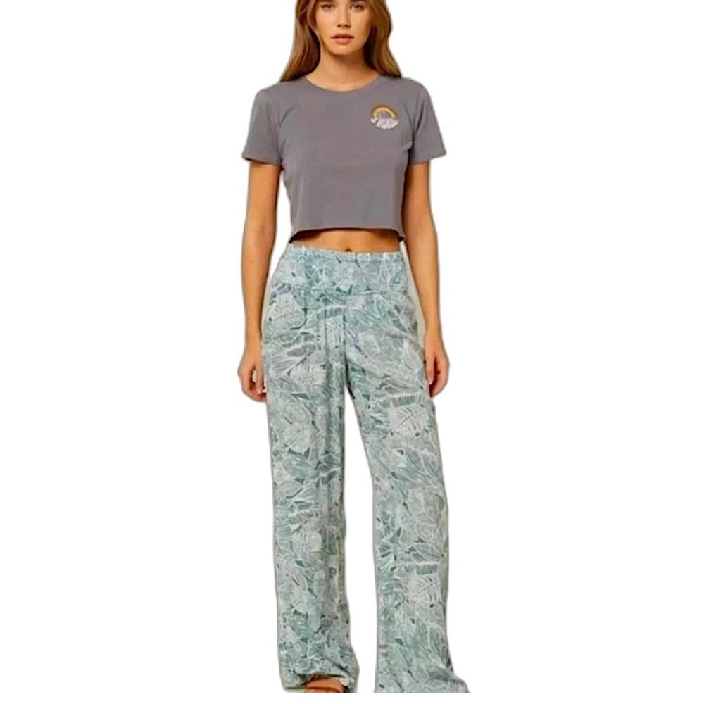 NWT O'Neill Green Leaf Print Wide Leg Pants